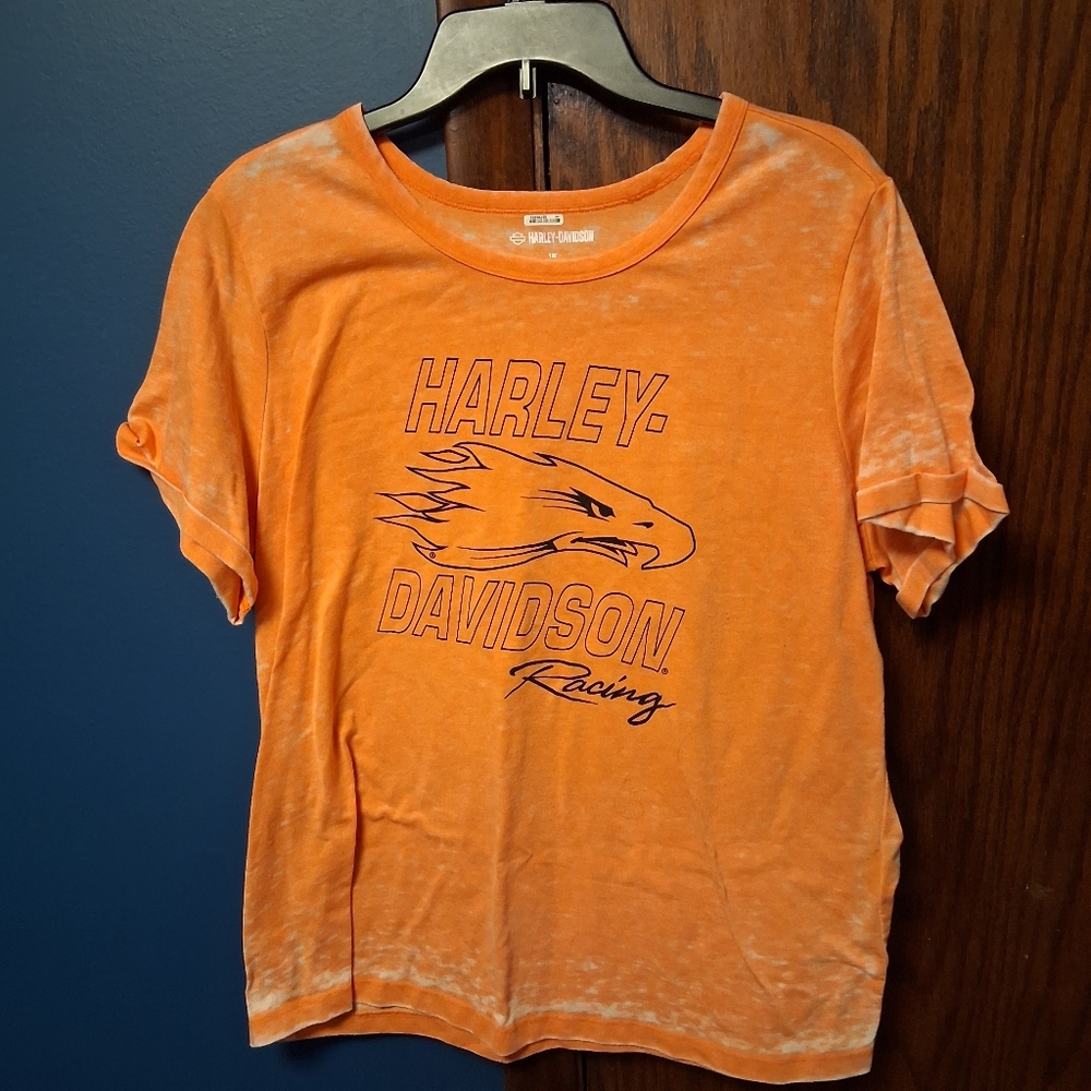 Harley-Davidson Racing Tee in Bright Orange Womans Sz 1w